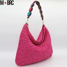 M*BRC Massimo Braccialini borsa Hobo paglia rosa fucsia tracolla con fiori mbrc