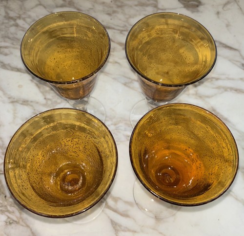 Artland Iris Amber Gold Hand Blown Bubble Glass Wine Water Goblet Set of 4 - Picture 3 of 6