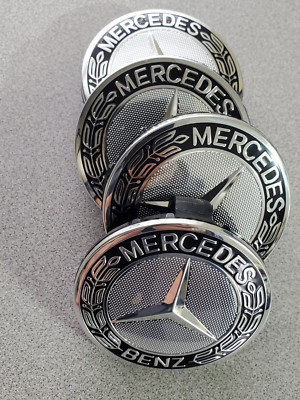 Set of 4 75MM Wheel Center Rim Caps Hubcaps for Mercedes-Benz AMG Black Wreath