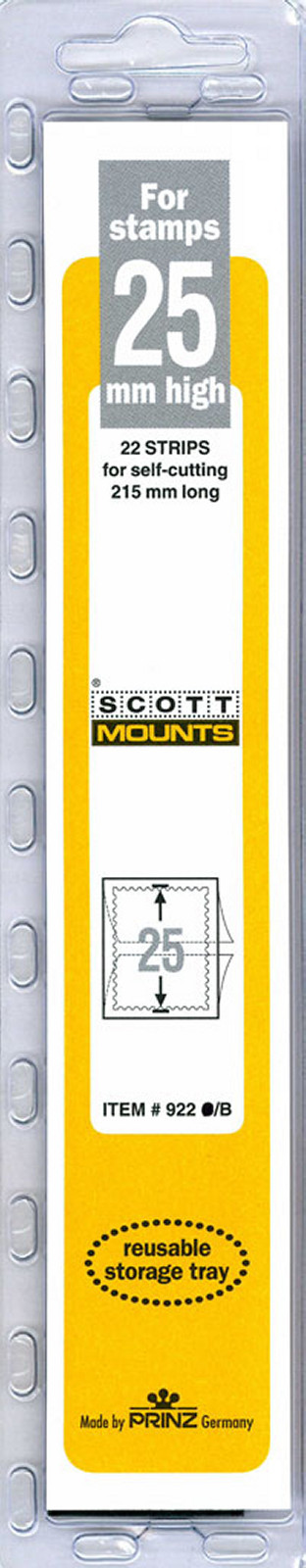 Prinz Scott Stamp Mount 25/215mm - BLACK - Pack of 22 (25x215  25mm) STRIP  922