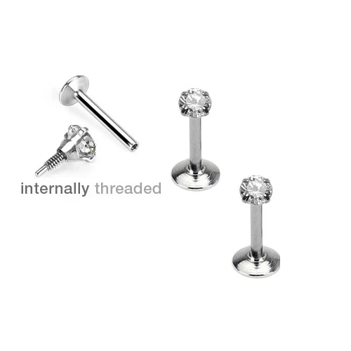 2 Pc 16g 1/4" Prong Set CZ Surgical Steel Internally Threaded Labret Helix Stud - Image 3 of 3