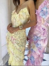 Authentic Nwt Loveshackfancy Rialto Yellow Melon Floral Maxi Dress Size  0, 2 4