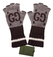 NEW GUCCI JUMBO GG 100 CASHMERE PURPLE IVORY CUT OFF GLOVES MITTENS SMALL