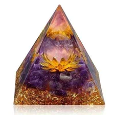 Orgonite Pyramid Amethyst Peridot Healing Crystal Energy Orgone EMF Protection