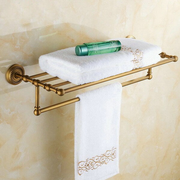 Antique Brass Bathroom Towel Rack with Shelf Towel Bar Towel Rail ...