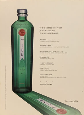 2001 Tanqueray # 10 Ten Batch Gin VTG 2000s PRINT AD List Awards Sip Responsibly