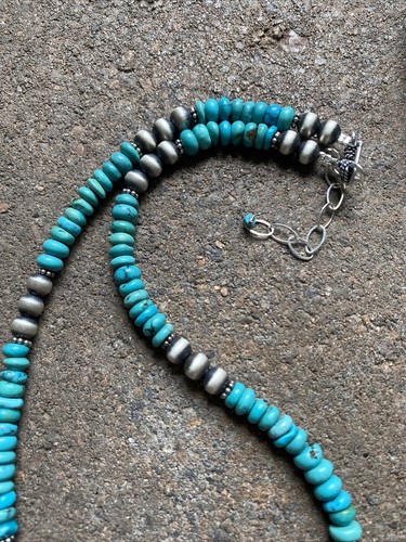Sterling Silver Blue Turquoise W Pearls Bead Necklace 16 inch - Picture 9 of 12