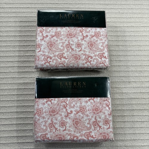 Ralph Lauren Full Sheets Monaco 2 SETS Paisley Floral Pink Coral Cotton Double - Picture 1 of 12