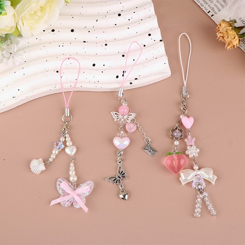 Peach Bowknot Phone Chain Shell Heart Earphone Case Pendant Lanyard Bag Decor - Zdjęcie 12 z 16
