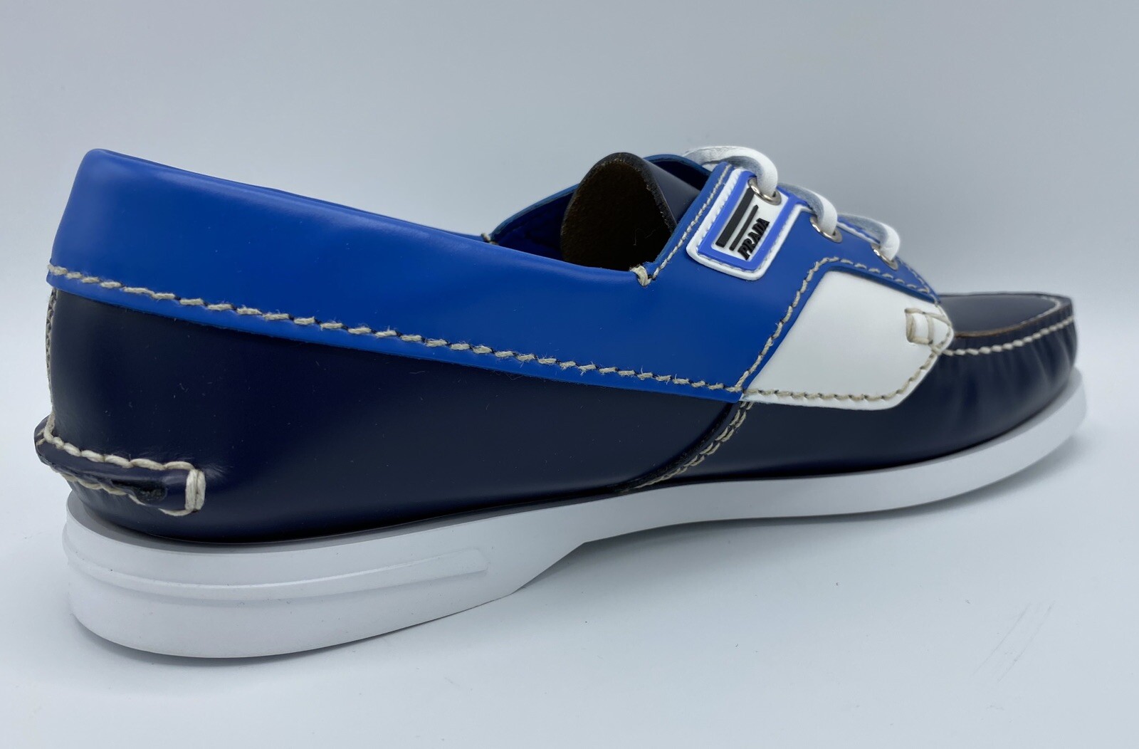 Prada Leather Blue Marea Boat Shoes Size US 8 Made in Italy eBay