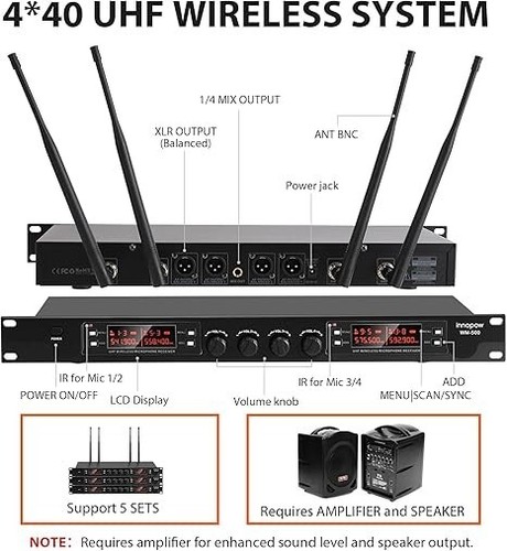 4 Kanal Funk Mikrofone System, Quad UHF Akku Mikrofon Set, 4 * 40 Gruppen M - Bild 7 von 7
