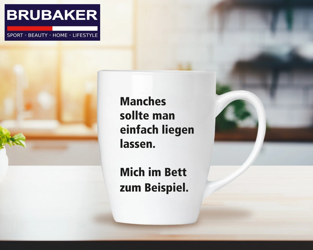 Kaffebecher Morgenmuffel mit Spruch Manches soll man liegenlassen Lustige Tasse
