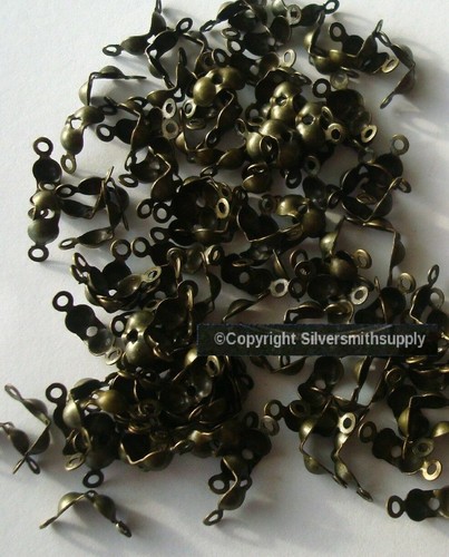 100 Bronze Plated 4mm closed clam shell metal bead tips clasp findings FPC375B - Picture 3 of 4
