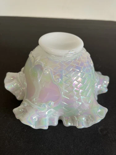 Fenton Art Glass Opaline Iridescent Opalescent Bowl Vase