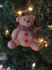 Cute 6" Teddy Bear w/ Scarf Christmas Ornament, New