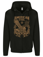 American Steel Motorbike Motorcycle Biker Mens Zip Up Hoodie