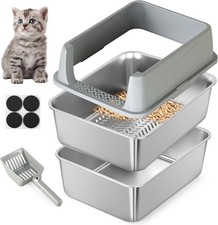 Stainless Steel Sifting Litter Box for Pine Pellets, Sifting Cat Litter Box w...