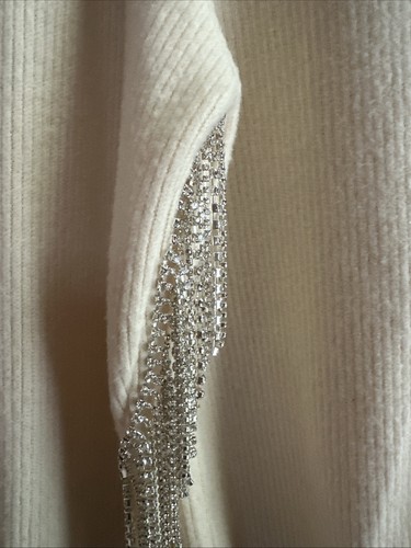 Zara Ribbed Knit Cream Pullover Rhinestone Fringe Western Sweater Bling Sz Small - Picture 2 of 19