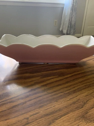 Hull #153 Pink Planter / Catch All Dish W/ Scalloped edge Rectangle USA, 13”