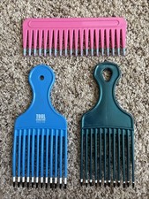 Vintage Hair Picks Dip USA Patent 4345608 Teal Blue Picks, Pink Comb Lot of 3
