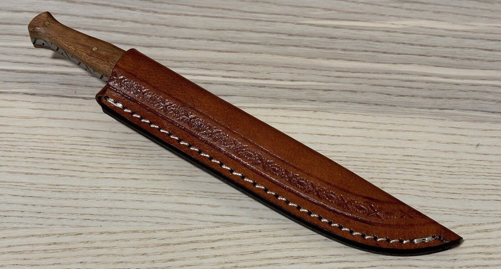 9” Slim Fixed Blade Knife Double Edge Spear Tip Custom Leather Sheath Full Tang