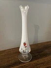 Vintage Fenton Glass Opalescent Bud Vase.  Hand painted Strawberries. Signed.