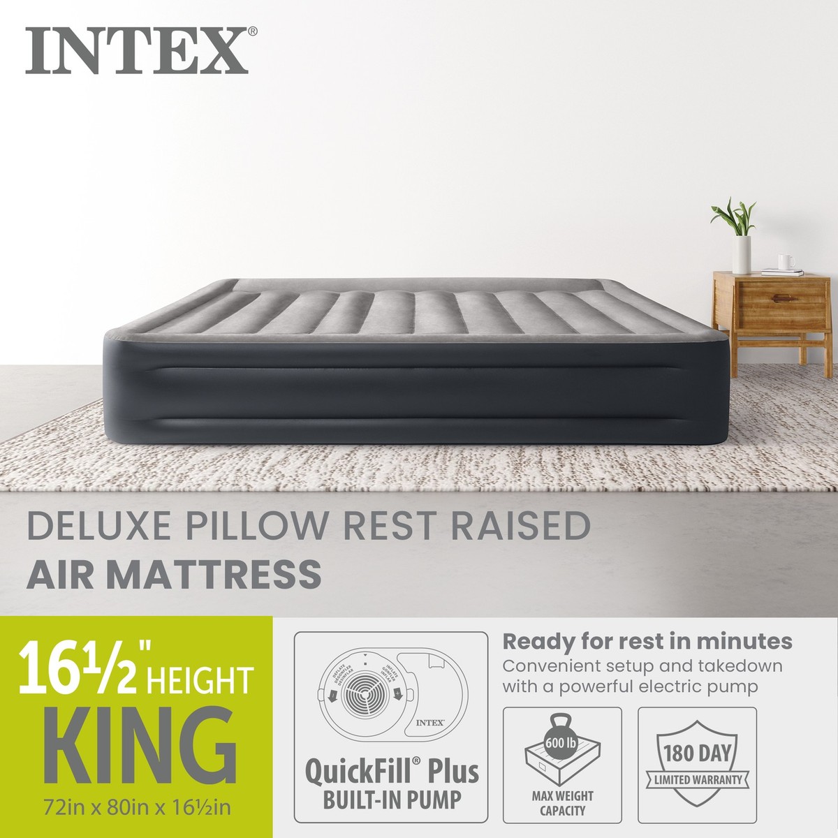 Intex Dura Beam Deluxe Blow Up Mattress Air Bed with Built In Pump
