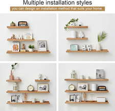 Oak Floating Shelves - Natural Wood Wall Mounted Display Picture Ledge - Home...