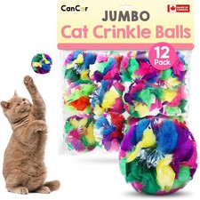 12-Pack Jumbo Cat Crinkle Balls - Interactive Indoor Toy for Active Kittens