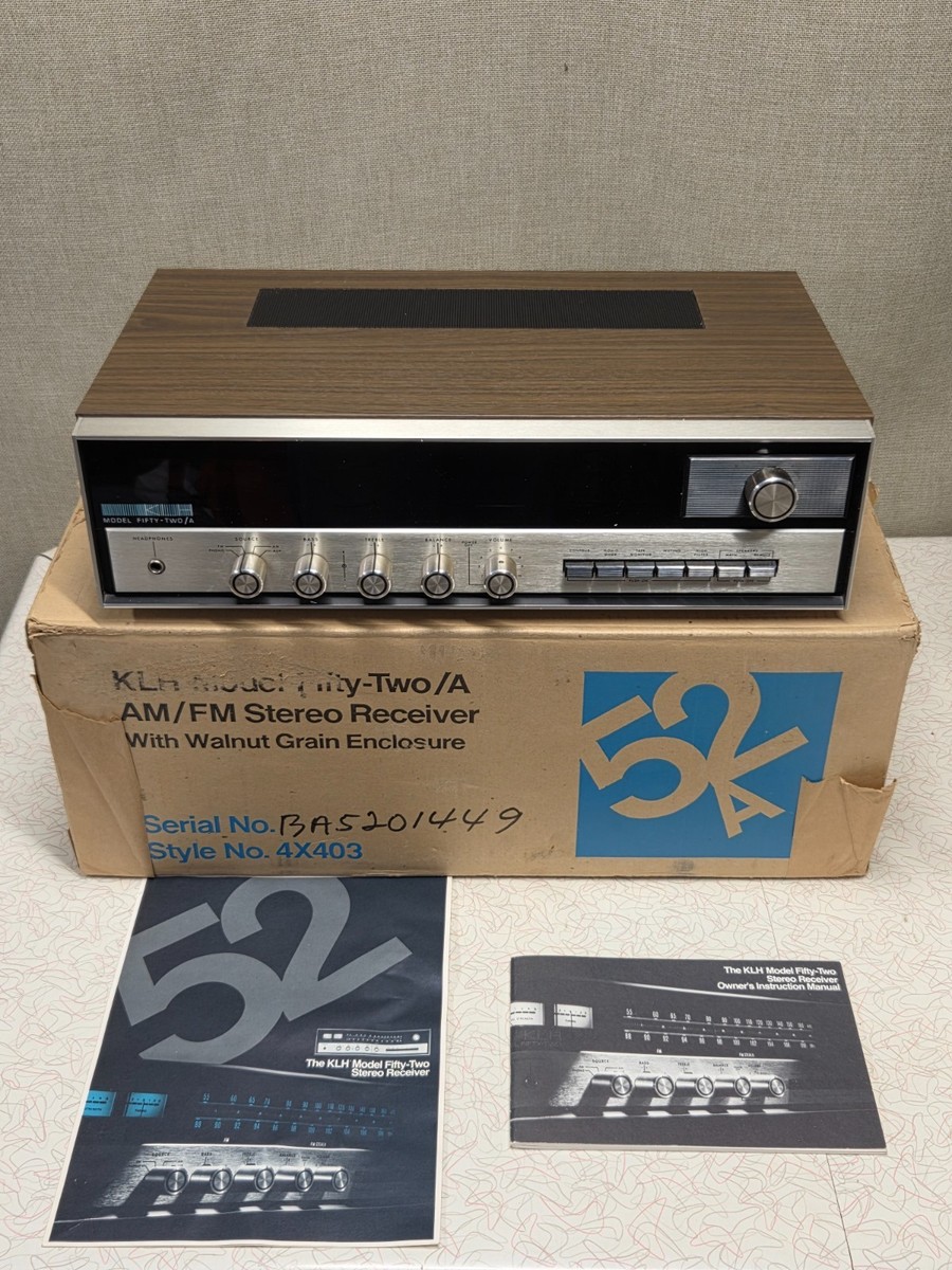 MINT! Rare! KLH Fifty Two/A VTG Receiver w/Orig Box & Packing 52A