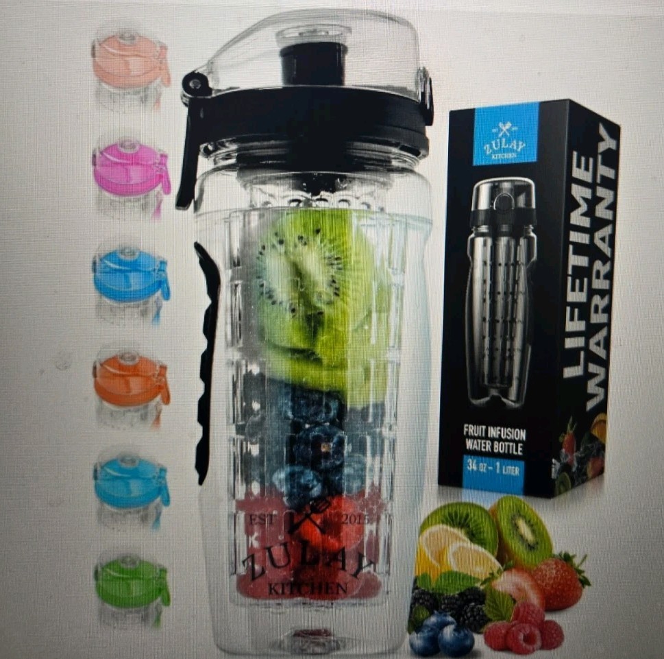 Zulay Fruit Infuser Water Bottle - 34oz  Leakproof With Full-Length Infusion New
