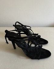 Marc Cain Size 4 Black Strappy Sandals Silk and Leather Sole VG Condition
