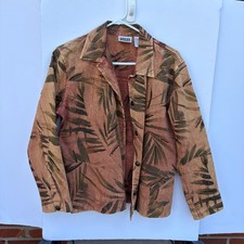 Chicos Design Tropical Palm Leaf Embroidered Cotton Jacket Terracotta Size 2 L