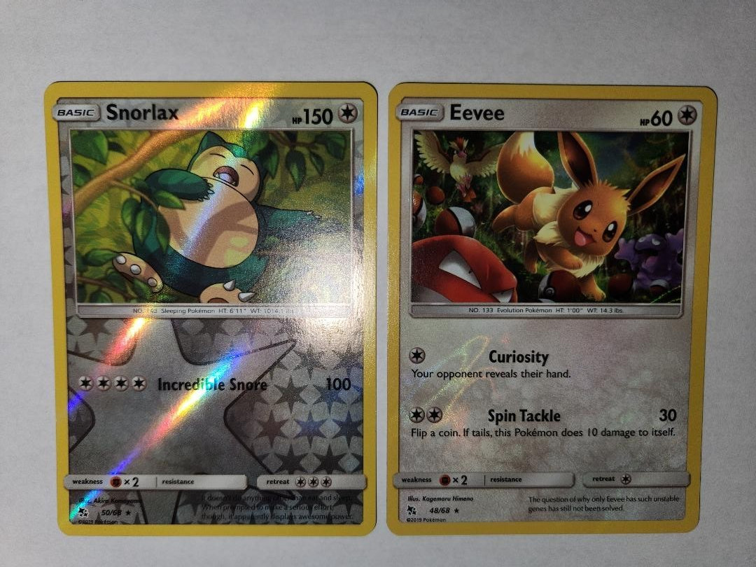 Snorlax / Eevee Reverse Holo Foil / Holo - Hidden Fates 50/68 - 48/68 - NM/M