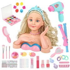 Hair Styling Doll Head Makeup Kit Girls Toys,Pretend Play Hair Salon Toy With...