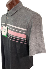 MENS Golf s/s Moisture WICKING, Stretch CHAPS POLO sz L STRIPE-GREY/PINK MULTI