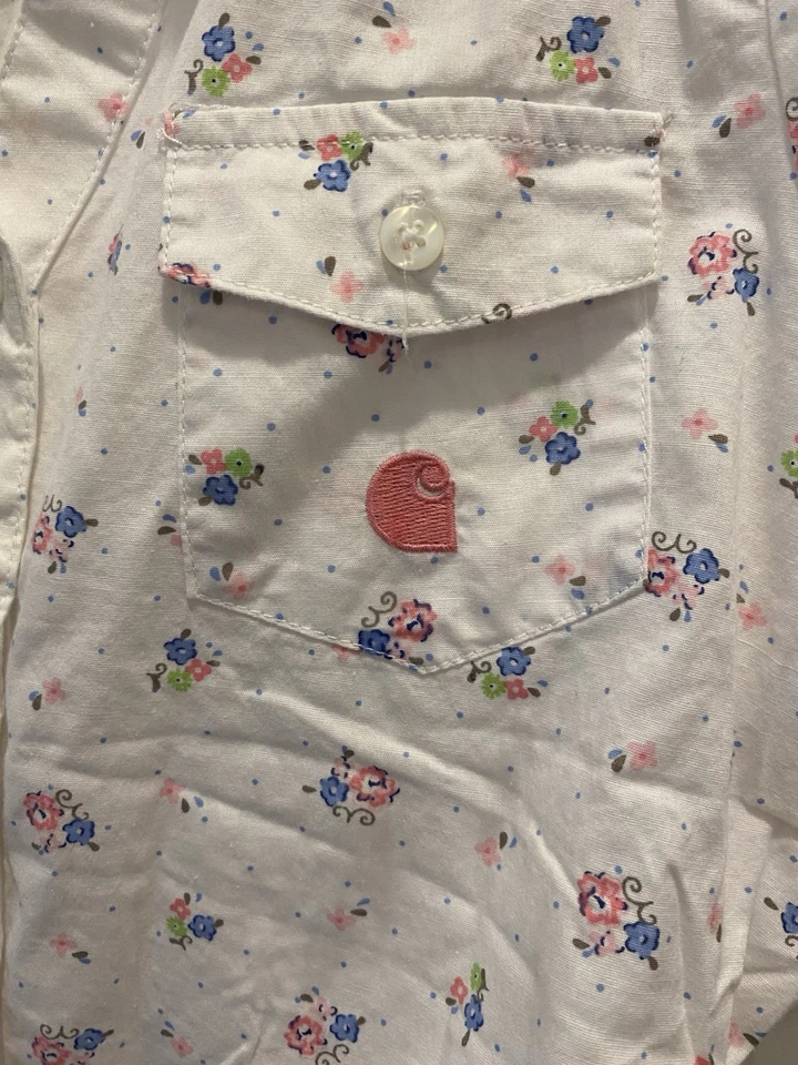 CARHARTT Girls “Floral Print Button Up Top” Size 10M White/Pink “C” EUC - Image 4 of 4