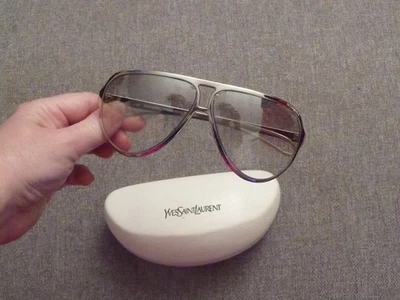 🌼 Monture/ Lunettes de Soleil Vintage Galbée Métal Argenté- Yves Saint Laurent - Photo 1/4