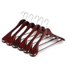  Wide Shoulder Wooden Hangers, Suit Hangers with Non Slip Pants 6 PCS Cherry