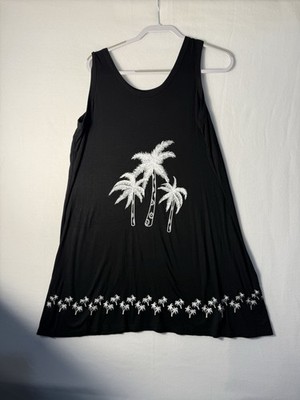 INDIA BOUTIQUE Black Tank Top With Palm Trees Woman s  One Size Fits All