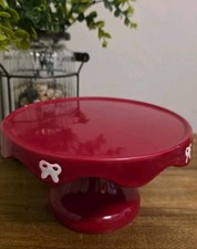 2025 Target Bullseye's Playground Christmas Red Ceramic Cake Stand w/ Bows, NEW