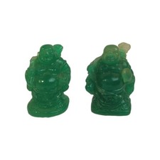Pair 2 Green Happy Buddha Faux Jade Figurine 1.25"” Tall