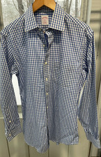NEW Brooks Brothers Men 15 34/35 Non-Iron Blue Plaid Check Button Up Dress Shirt