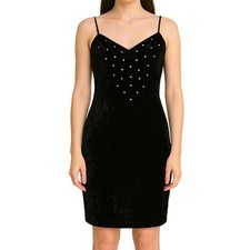 Vintage Womens Alex Evenings Black Velvet Strappy Mini Dress Sz S Whimsigoth