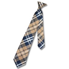 Vesuvio Napoli Boys CLIP-ON NeckTie NAVY BLUE BROWN WHITE PLAID Youth Neck Tie