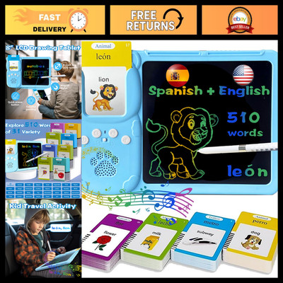 Interactive Flash Cards & Writing Tablet - Bilingual Spanish English, Blue