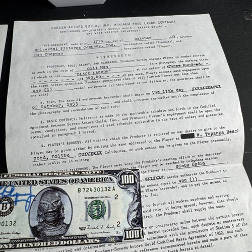 Ben Chapman Signed Creature from the Black Lagoon 3 Autographs Contracts & Bill - Picture 6 of 17