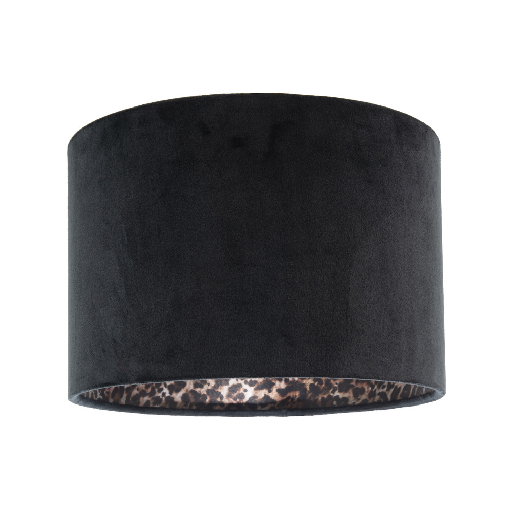 Black Velvet Lamp Shade with Inner Leopard Print Satin Shimmer Lining by Happ...