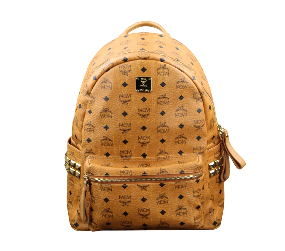 MCM Rucksack STARK cognac braun gold Nieten schwarz Logo LARGE UNISEX