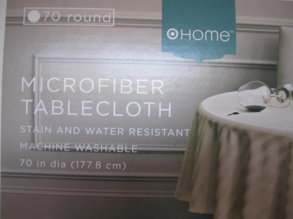 NEW 70" ROUND STRIPE CREAM MICROFIBER TABLECLOTH STAIN/ WATER RESISTANT WASHABLE - Image 2 of 4